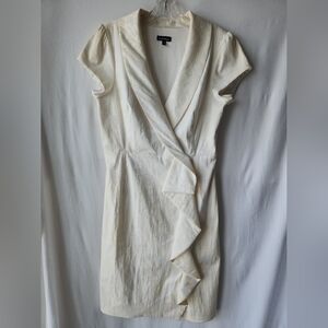 le chateau Cream Wrap-Style Midi Dress with Ruffle Detail